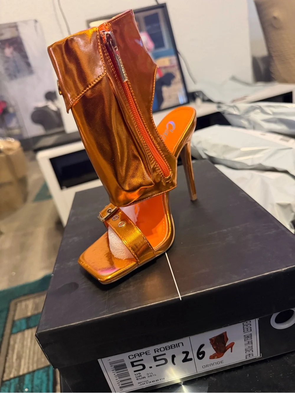 Metallic Orange High Heel Sandal Bootie